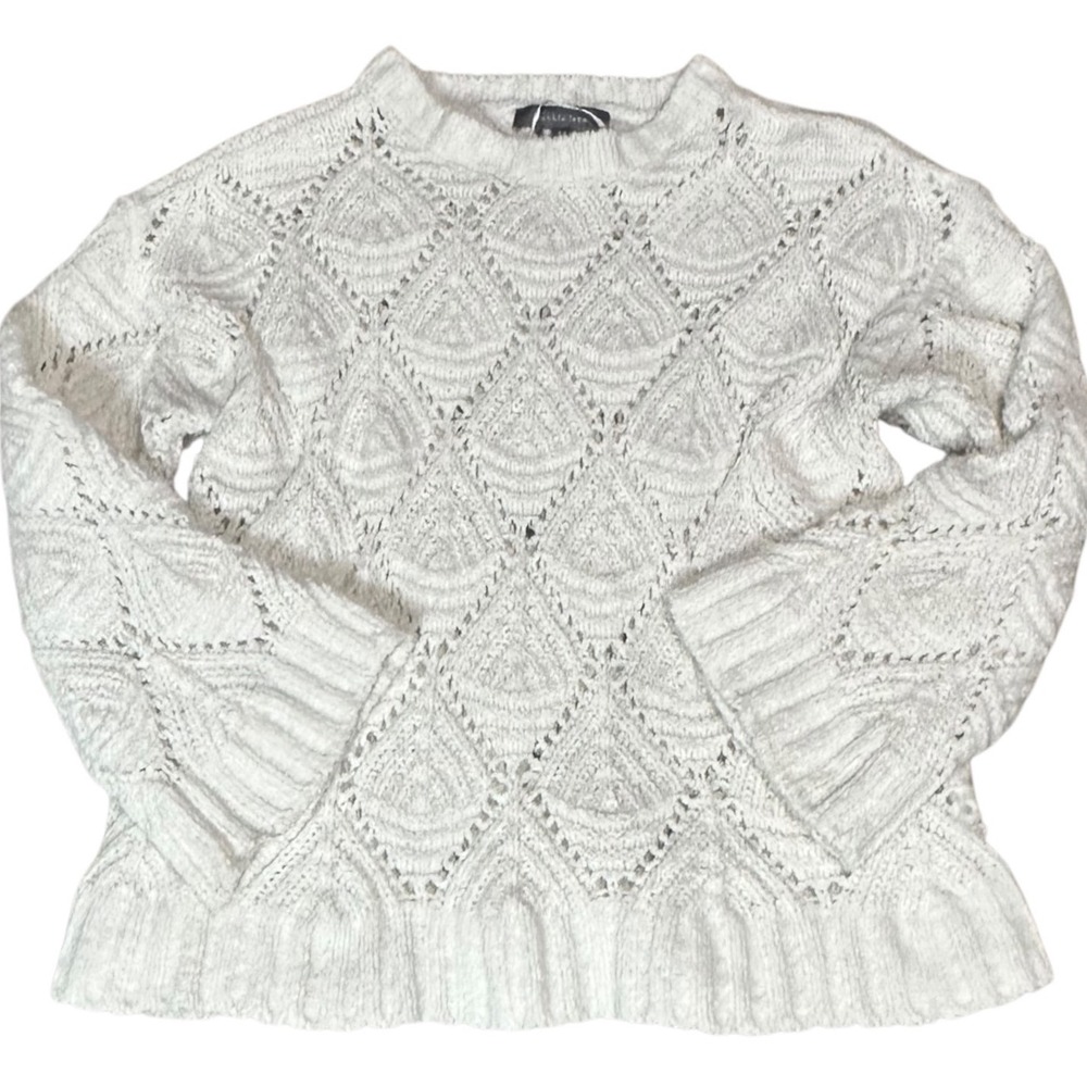 Cobble Lane Sweater Womens Medium Ivory Excellent Chenille Bell Sleeve Diamond